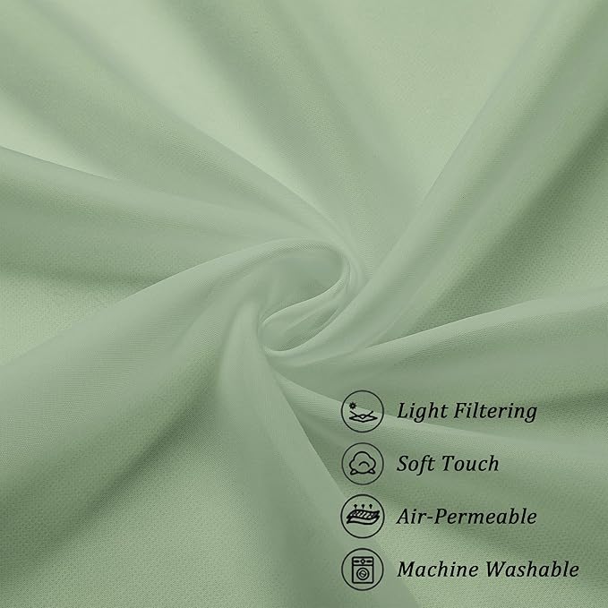 Chyhomenyc Sage Green Sheer Curtains 54 Inch Long 2 Panels Set, Short Rod Pocket Voile Drapes for Dinning Small Windows Bathroom Living Room Bedroom, Each 42Wx54L in, 2PCS, Sage Green
