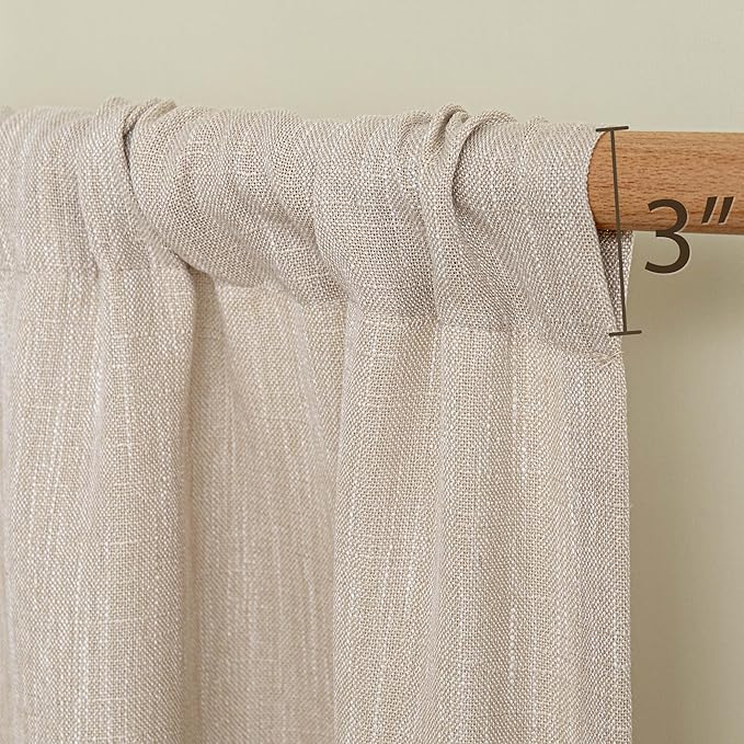 MYSKY HOME 30 Inch Length Oatmeal Tiers Curtains for Cafe, Semi Sheer Light Filtering Window Curtain Panels Rod Pocket Short Country Decor Drapes for Bathroom/Basement, Taupe, 2 Panels, 34 x 30 Inch
