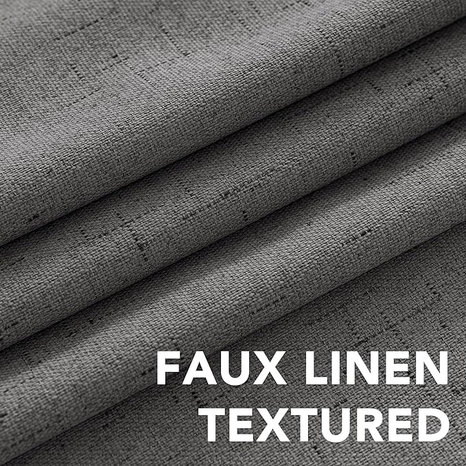 H.VERSAILTEX Linen Blackout Curtains 45 Inches Long 100% Absolutely Blackout Thermal Insulated Textured Linen Look Curtain Draperies Anti-Rust Grommet, Energy Saving with White Liner, 2 Panels, Grey