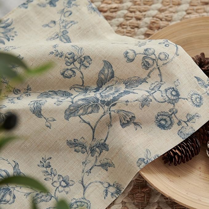 jinchan Amlie Floral Linen Valance Curtain Farmhouse Kitchen Valance for Living Room Laundry Light Filtering Double Layer Cottagecore Window Treatment Rod Pocket 1 Panel 16 Inch Blue on Linen