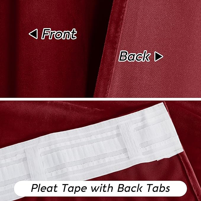 RYB HOME Red Velvet Curtains 84 inches- Room Darkening Curtains Heavy Duty Christmas Backdrops Window Drapes for Living Room Stage Party Decor, Width 52 x Length 96 inch, Red, 2 Panels