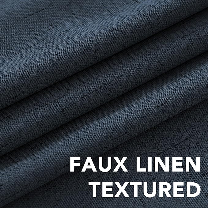 H.VERSAILTEX Linen Blackout Curtains Durable Thick Textured Linen Look 100% Blackout Patio Door Curtain Anti Rust Grommet Extra Wide Sliding Door Curtain Panel, W100 x L84 inch - Navy