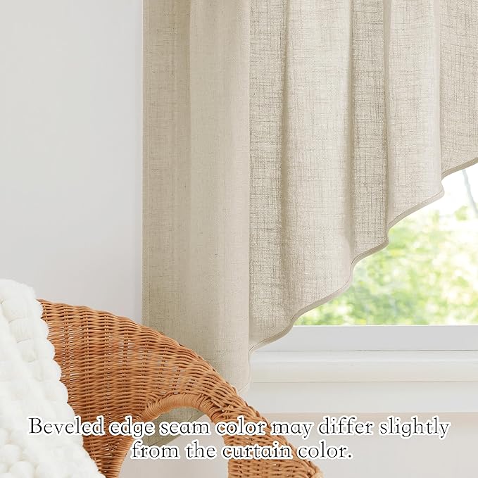 RYB HOME Swag Valances Short Linen Curtains - Semi Sheer Window Topper Tiers, Home Decor Light Filtering for Small Window RV Kitchen Bathroom, W 36 x L 36 inch, Beige, 2 Panels