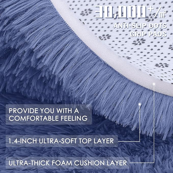 OLANLY Area Rugs for Living Room Bedroom, Machine Washable 4x5.9 ft Soft Fluffy Shaggy Bedside Rug, Indoor Floor Carpet for Kids Girls and Boys, Dorms, Nursery Rooms, Home Decor Aesthetic, Denim Blue