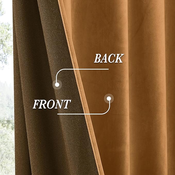 RYB HOME Luxurious Bronze Velvet Curtain Panels for Living Room Bedroom, Heavy Duty Thermal Insulated Floor-Length Velvet Drapes with Hook Belt for Vintage Decor, 52" W x L96 L, 2 Panels Set