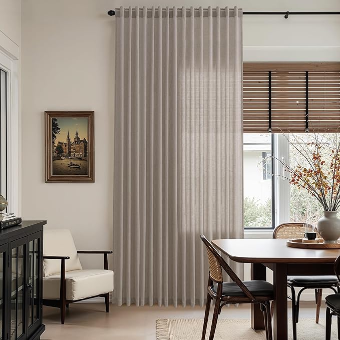 Nanspring Stone Beige Linen Curtains 84 Inches Long for Living Room Light Filtering Semi Sheer Curtain Back Tab Simple Modern Elegant Farmhouse Luxury Drapes for Bedroom Office 52x84,2 Panels