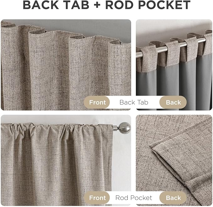Joydeco Linen Blackout Curtains for Bedroom - 100% Light Blocking 1 Panels, Linen Drapes 100" W x 84" L, Thermal Insulated Room Darkening Curtains for Living Room, Rod Pocket & Back Tabs