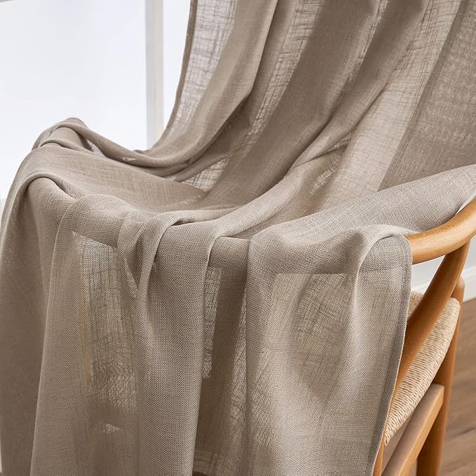 MIULEE Taupe Linen Curtains 96 Inch Long for Bedroom Living Room, Soft Thick Linen Textured Window Drapes Semi Sheer Light Filtering Back Tab Rod Pocket Burlap Look Farmhouse Country Decor, 2 Panels