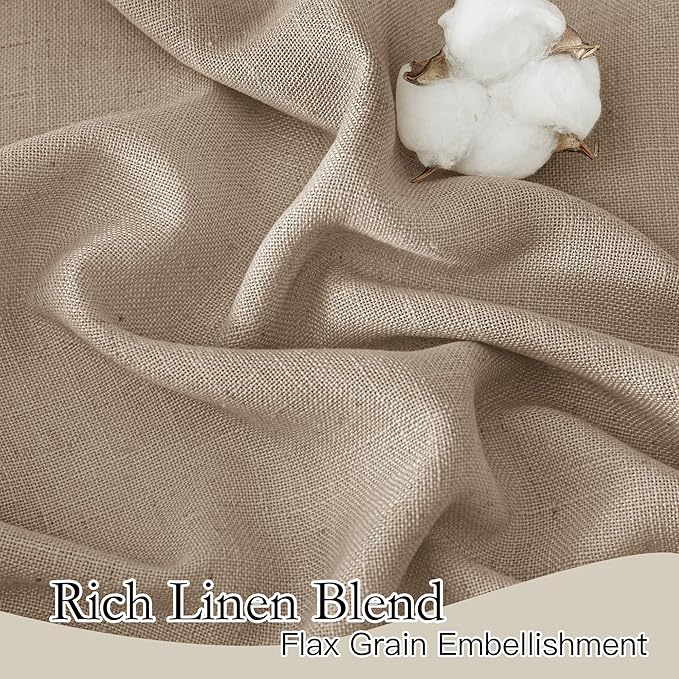 RYB HOME Linen Sheer Curtains for Small Window, Back Tab Breathable Absorbent Curtains & Drapes, Light Filter Half Privacy Protect for Study Room Office, Length 63 by Width 52 inch, 2 Panels, Khaki