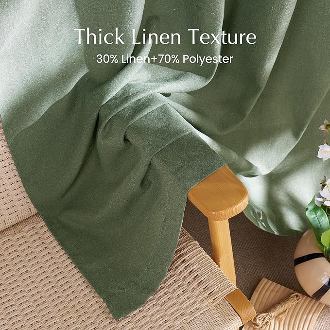 NICETOWN Linen Forest Green Curtains 96 inches Long, Grommet Privacy Assured Linen Blend Window Treatments with Light Filtering for Living Room/Bedroom, W55 x L96, 2 Panels