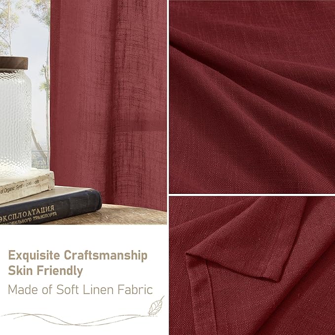 LAMIT Red Sheer Linen Curtains 45 Inch Length, Linen Textured Light Filtering Panels Bronze Grommet Christmas Decor Drapes for Small Windows/Kitchen/Bedroom, 2 Panels Set, Burgundy Red, 34 x 45 Inch