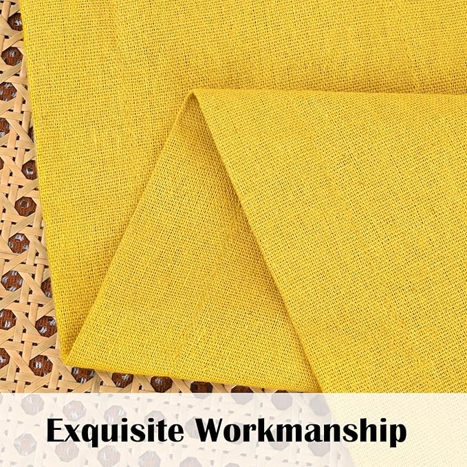 FRAMICS Farmhouse Valance Curtains, Boho Cotton Linen Kitchen Valance, Yellow Rustic Button Window Valances for Kitchen Bathroom, Country Rod Pocket Valances for Windows, Yellow, 52 x 18 Inch