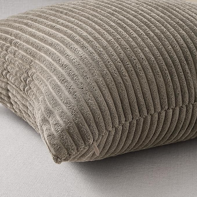 Topfinel 4 Packs Natural Decorative Throw Pillows Covers 20x20 Inch for Living Room Couch Bed Sofa, Rustic Farmhouse Boho Neutral Home Decor, Soft Plush Striped Corduroy Square Cushion Case 50x50 cm