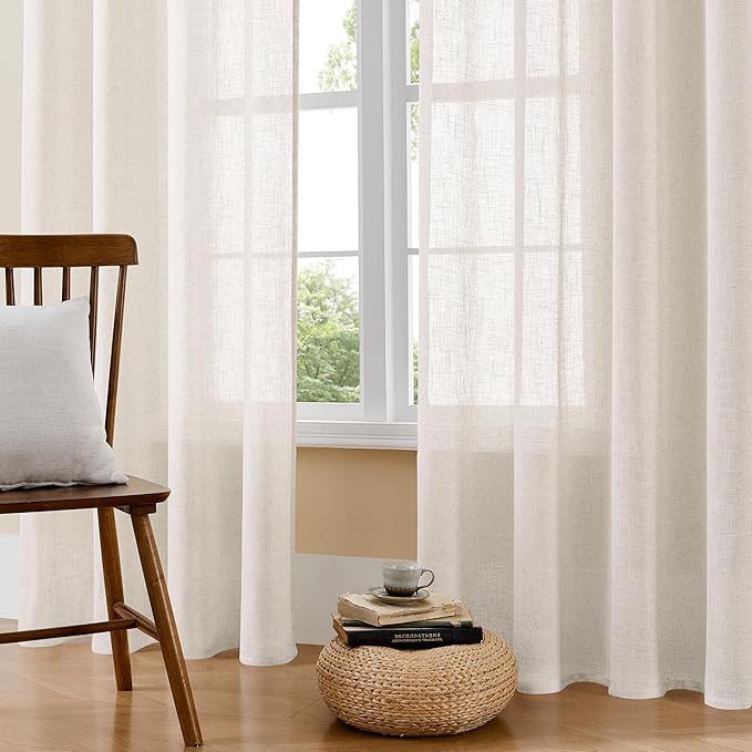 Joydeco Linen Curtains for Bedroom 63 Inch Length 2 Panels Set,37 Inch Wide Light Filtering Curtains for Living Room, Off-White Curtains with Back Tab & Rod Pockets (37x63 inch, Off-White)
