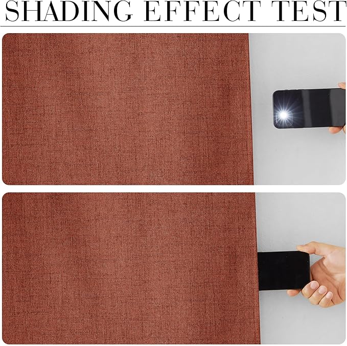 RYB HOME 100% Blackout Linen Textured Curtains 96 inches Long, Insulating Privacy Energy Saving for Bedroom Living Room Window Office Theater Dining Nursery, W 52 x L 96 in, Terracotta, 2 Panels