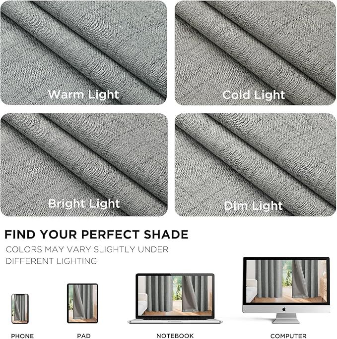 Joydeco Blackout Curtains for Bedroom - 100% Light Blocking 2 Panels Light Grey Drapes 37" W x 96" L, Thermal Insulated Room Darkening Curtains, Linen Textured for Living Room, Rod Pocket & Back Tabs