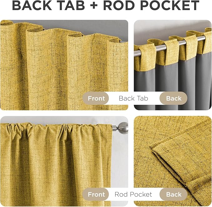 Joydeco Blackout Curtains for Bedroom - 100% Light Blocking 2 Panels Set Yellow Drapes 66" W x 84" L, Thermal Insulated Room Darkening Curtains, Linen Textured for Living Room, Rod Pocket & Back Tabs