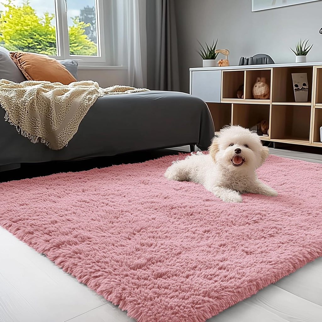 3X5 Machine Washable Small Bedside Rug, Soft Fluffy Shaggy Rugs for Living Room, Bedroom, Indoor Floor Carpet for Kids Girls and Boys, Preppy Dorms, Nursery, Home Decor Aesthetic, Pale Pink