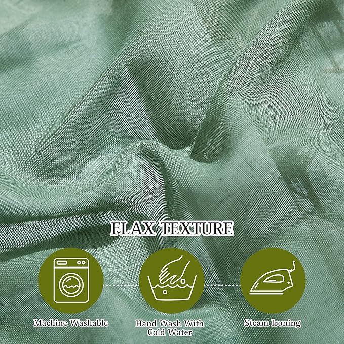 NICETOWN Linen Sheer Curtains Flax Textured for Living Room, Grommet Semi Sheer Vertical Drapes Privacy with Light Filter for Home Office/Farm House, W36 x L84, Olive Green, 1 Pair