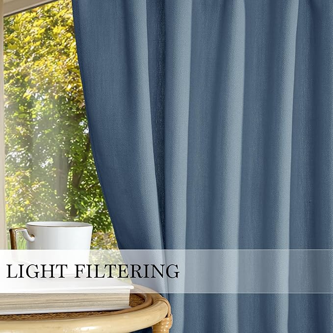 RYB HOME 2 Panels Sheer Valances Faux Linen Weave Textured Valance Curtains for Small Window Treatment Light Filtering Swag Curtain for Kitchen Living Room, Rod Pocket, Stone Blue, W 36 x L 63 inch