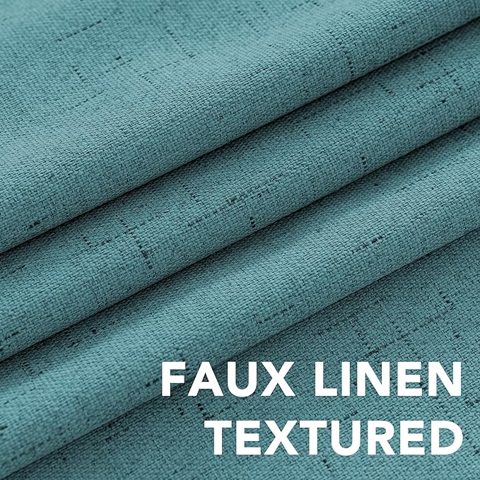 H.VERSAILTEX Linen Blackout Curtains 84 Inches Long 100% Absolutely Blackout Thermal Insulated Textured Linen Look Curtain Draperies Anti-Rust Grommet, Energy Saving with White Liner, 2 Panels, Teal