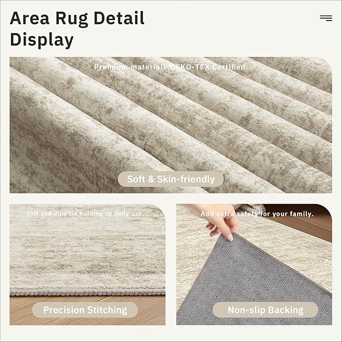 Washable Runner Rug, 2'6" x 8' Non-Slip Kitchen Vintage Foldable Hallway Runners for Entryway, Laundry, Bedroom, Beige