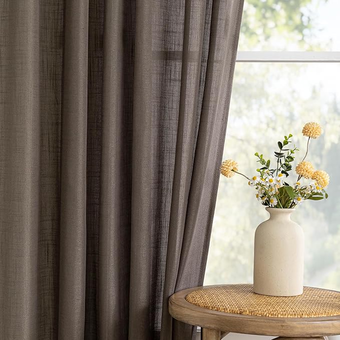 MYSKY HOME Dark Brown Curtains for Beroom Liivng Room 84 Inch Length 2 Panels Set, Semi Sheer Soft Touch Light Filtering Drapes for Sliding Glass Door Farmhouse Boho Curtain, 50" Wide, 2 PCs