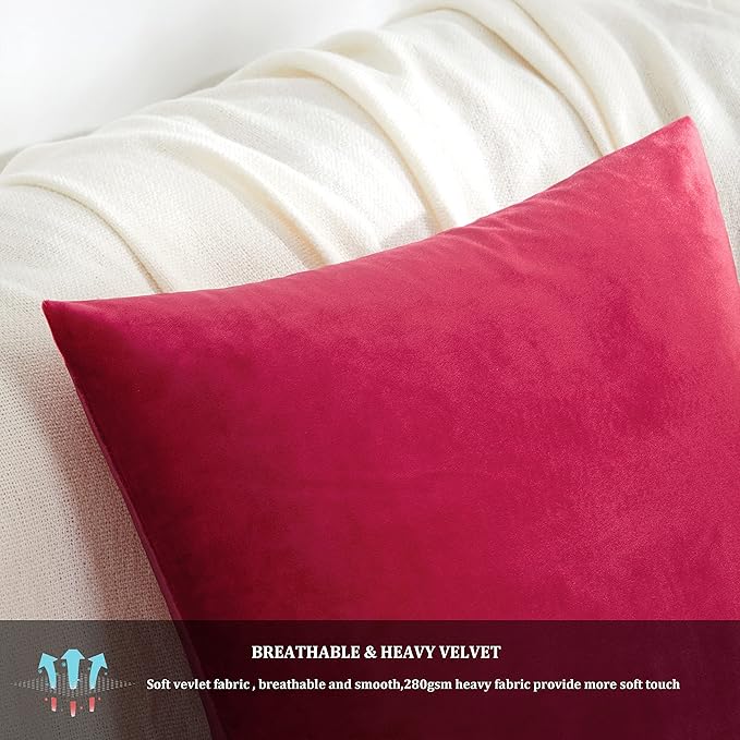 GIGIZAZA Decorative Throw Pillow Covers 16x16,Set of 2 Red Square Couch Pillow Covers,Velvet Sofa Boho Cushion Pillows