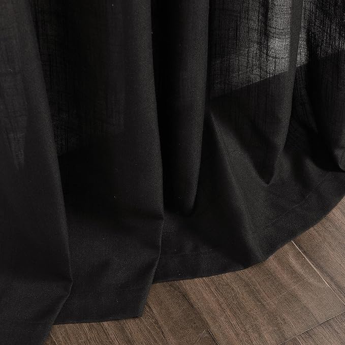 Vintage Black Linen Curtains for Living Room 90 Inches Long Light Filtering Semi Sheer Curtain Back Tab and Rod Pocket Privacy Luxury Gothic Vintage Decor Drapes for Bedroom Office 52x90, 2 Panels