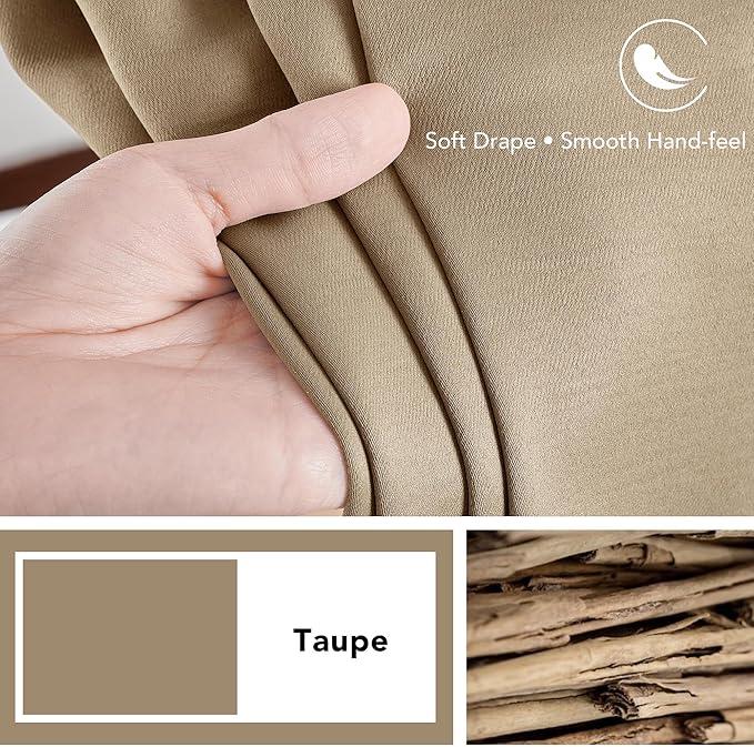 Deconovo Blackout Curtains, Thermal Insulated, W42 x L54 2 Panels, Back Tab, Machine Washable, Room-Darkening Drapes for Bedroom/Living Room Khaki