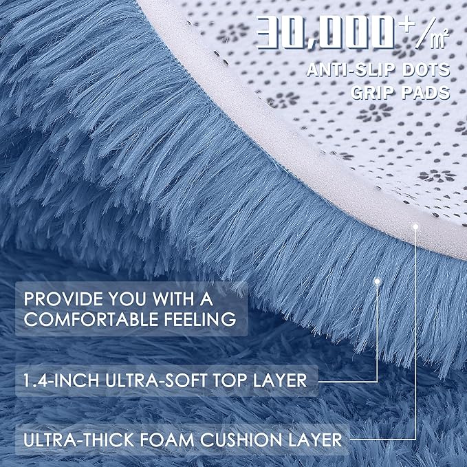 OLANLY 5x8 Machine Washable Large Area Rugs for Living Room, Bedroom, Soft Fluffy Shaggy Bedside Rug, Indoor Floor Carpet for Kids Girls and Boys, Dorms, Nursery, Home Decor Aesthetic, Blue