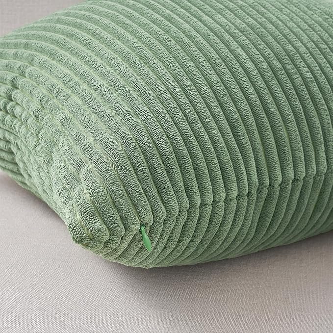 Topfinel Corduroy Throw Pillow Covers Pack of 2 Green 16"x16" No Insert with Hidden Zipper | Decorative Cushion Covers for Bedroom,livingroom and Nursery,Light Green