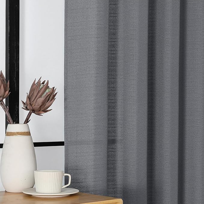 Chyhomenyc Dark Grey Short Curtain Valance for Windows, Faux Linen Textured Half Window Curtains, Burlap Solid Topper Small Curtain Valance for Bathroom Laundry Basement, 60Wx18L Inch, 1 Piece