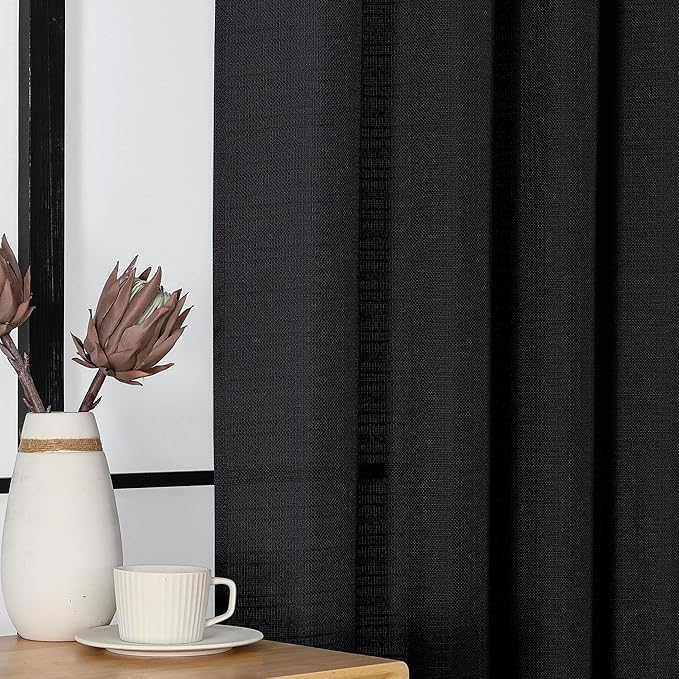 Chyhomenyc Black Valance for Windows, Light Filtering Faux Linen Decorative Small Short Kitchen Window Valance Curtain for Living Room Bathroom Cafe Laundry Basement, 60Wx14L inch, 1 Piece