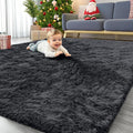 OLANLY 7x9 Machine Washable Large Area Rugs for Living Room, Bedroom, Soft Fluffy Shaggy Bedside Rug, Indoor Floor Carpet for Kids Girls and Boys, Dorms, Nursery, Home Decor Aesthetic, Black