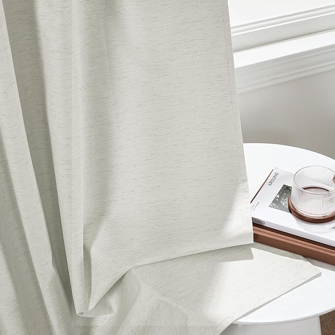 RYB HOME Ivory White 100% Blackout Curtains for Bedroom, Linen Drapes Back Tab&Rod Pocket, Thermal Insulated Privacy Assurd Curtains for Sliding Glass Doors/Dining/Living Room, W52 x L96, 2 Panels