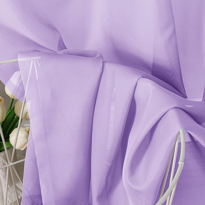 Aiyufeng Light Purple Sheer Curtain Panels Pair Sold 96 Inch Length, Light Filtering Window Curtain Drapes Treatment for Kitchen, Bedroom/Children Room, Voile Top Dual Rod Pocket, 2 Pack of 42 x 96"