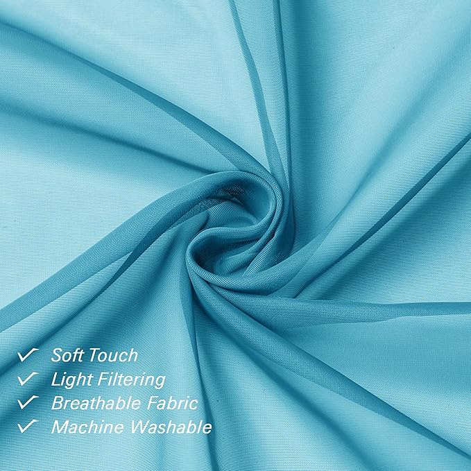 Lecloud Turquoise Sheer Curtains 96 Inches Long 2 Panels, Elegant Gauzy Airy Light Filtering Curtain, Voile Home Decor Drapes with Dual Rod Pocket for Bedroom Living Room, Each 42" W x 96" L