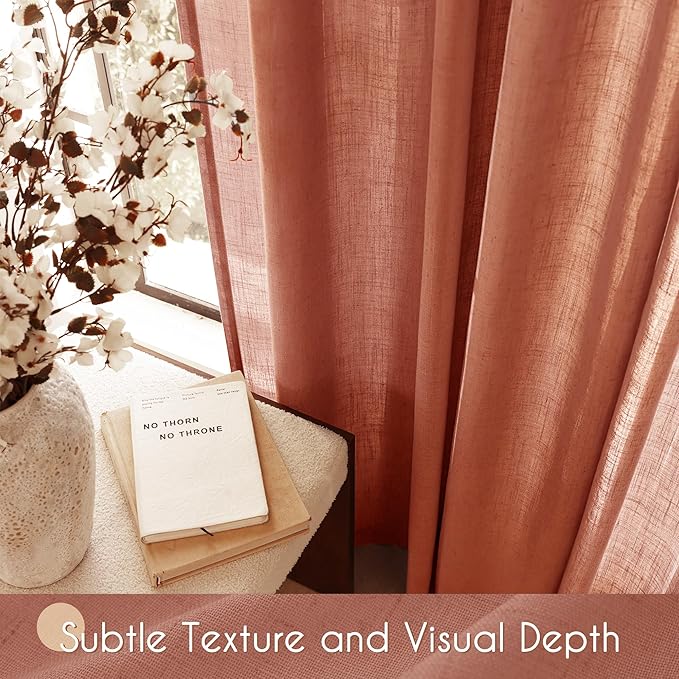 80 inch Linen Terracotta Curtains 2 Panels for Living Room Back Tab Light Filtering Semi Sheer Rust Colored Curtains 80 inches Long Soft Thick Cotton Cloth Textured Rustic Boho Farmhouse Room Decor