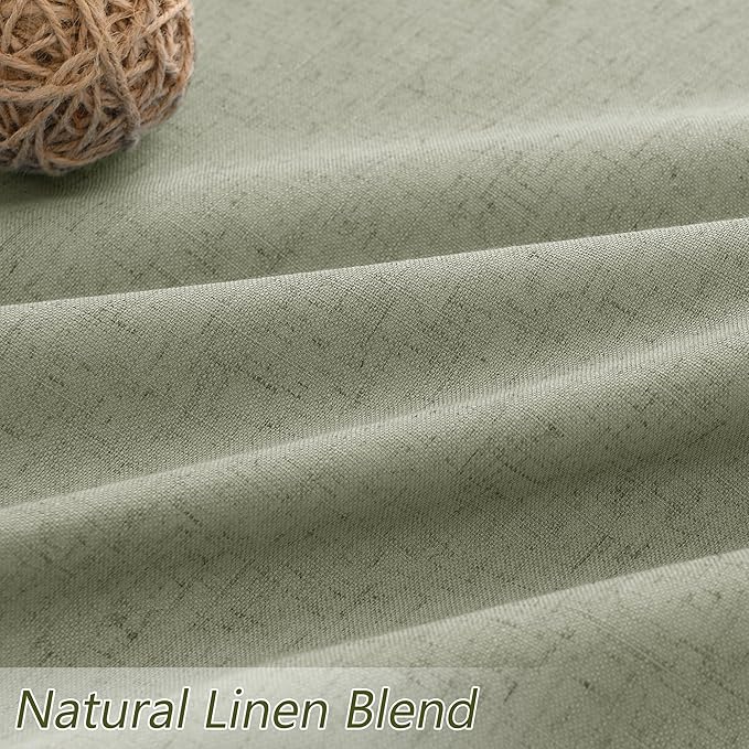 Sage Green 100% Blackout Linen Curtains 100 Inch Length 2 Panels Set for Living Room Bedroom Back Tab Thermal Insulated Black Out Drapes Room Darkening Farmhouse Style for Bedroom Window Curtains