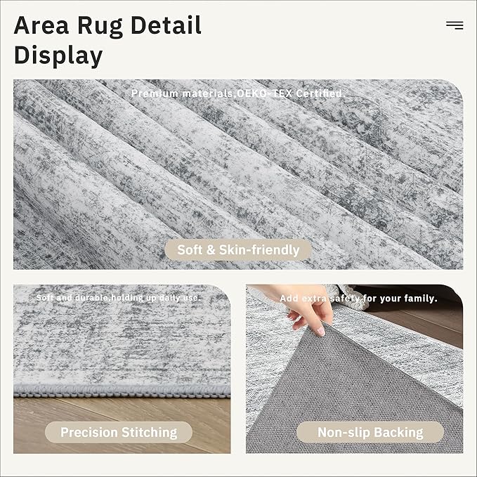Runner Rug 2'x6' Washable Non-Slip Runner Rugs for Kitchen Bathroom Laundry Room Grey Vintage Floor Carpet Runners for Hallway Entryway
