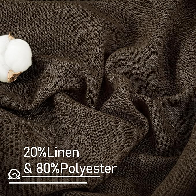 LAMIT Dark Brown Linen Curtains for Living Room 84 inch Length, Light Filtering Semi Sheer Panels Bronze Grommet Rustic Farmhouse Drapes for Bedroom/Sliding Glass Door, 2 Panels, 52 x 84 Inch