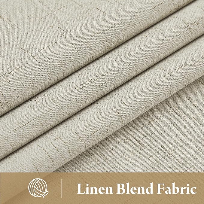 RYB HOME 100% Blackout Beige Linen Blackout Curtains, Thermal Insulated Privacy Protect Linen Blend Back Tab Window Curtains for Dining Room Sliding Glass Door, 52" W x 96" L, 2 Panels Set