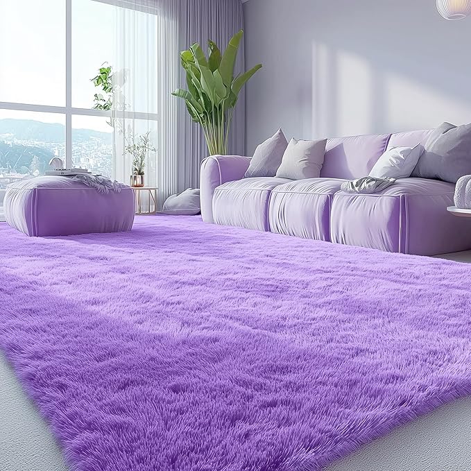 OLANLY 6x9 Machine Washable Large Area Rugs for Living Room, Bedroom, Soft Fluffy Shaggy Bedside Rug, Indoor Floor Carpet for Kids Girls and Boys, Dorms, Nursery, Home Decor Aesthetic, Purple