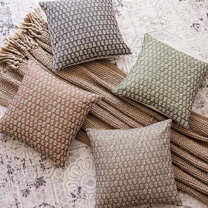 Foindtower Set of 2 Decorative Vintage Floral Print Throw Pillow Covers Neutral Modern Farmhouse Cushion Covers Boho Home Decor for Sofa Couch Chair Bedroom Living Room,22×22 Inch,Tan Taupe