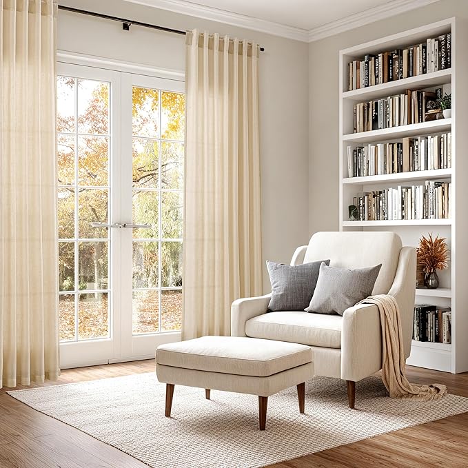 Tan Linen Curtains 90 Inch for Living Room Rod Pocket Back Tab Window Drapes Light Filtering Vintage Style Modern Farmhouse Curtain for Dining Room Bedroom 52x90,2 Panels