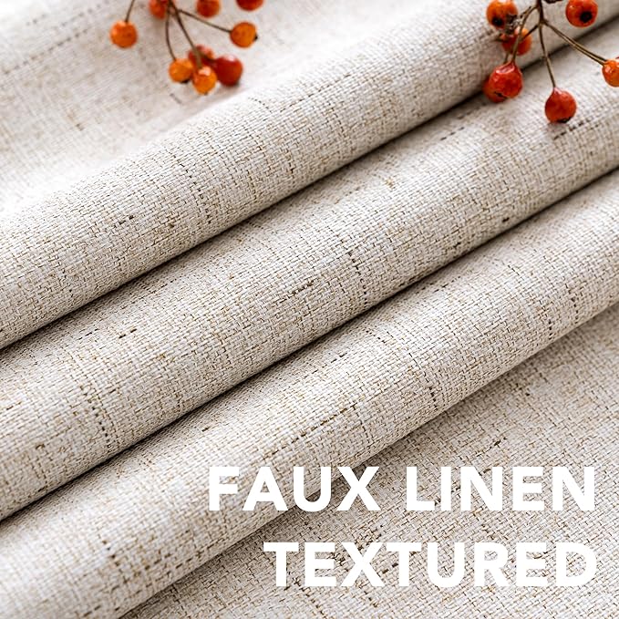 H.VERSAILTEX Linen Blackout Curtain Durable Thick Textured Linen Look 100% Blackout Patio Door Curtain Anti Rust Grommet Extra Wide Sliding Door Curtain Panel, W100 x L84 inch - Natural