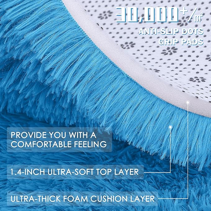 OLANLY 8x10 Machine Washable Large Area Rugs for Living Room, Bedroom, Soft Fluffy Shaggy Bedside Rug, Indoor Floor Carpet for Kids Girls and Boys, Dorms, Nursery, Home Decor Aesthetic, Bright Blue