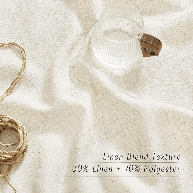 NICETOWN Natural Linen Kitchen Curtains 36 inch Length, Decorative Thick Flax Small Window Treatments Privacy Assured with Light Filtering for Bedroom/Bathroom, W55 x L36, 2 Panels