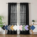 Simplebrand Black Semi Sheer Curtains 96 Inches Long 2 Panels, Light Filtering Geometric Jacquard Clip Textured Sheer Curtains for Living Room，Modern Elegant Window Curtains Drapes，42x96 inch